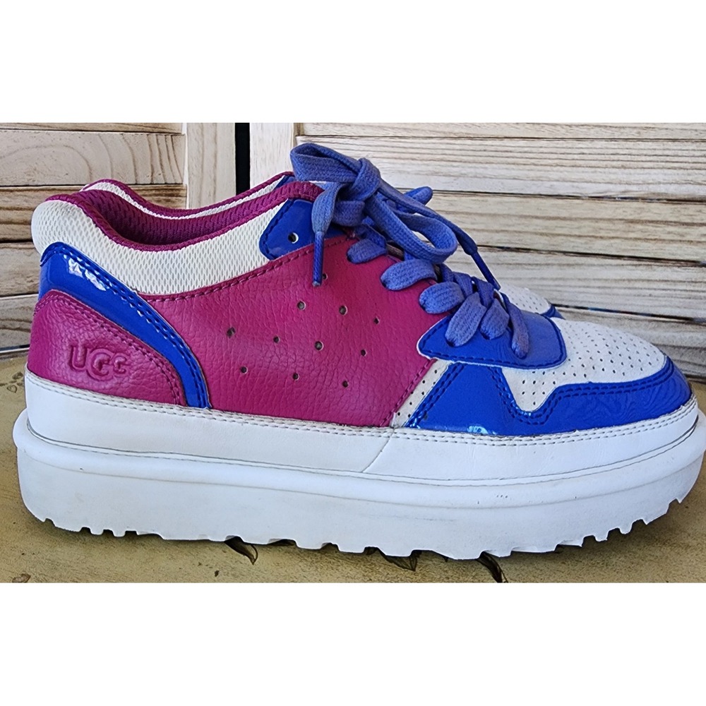 UGG Sz 7.5 Pink Blue Leather Colorblock Platform Sneakers Bright Dopamine Cute